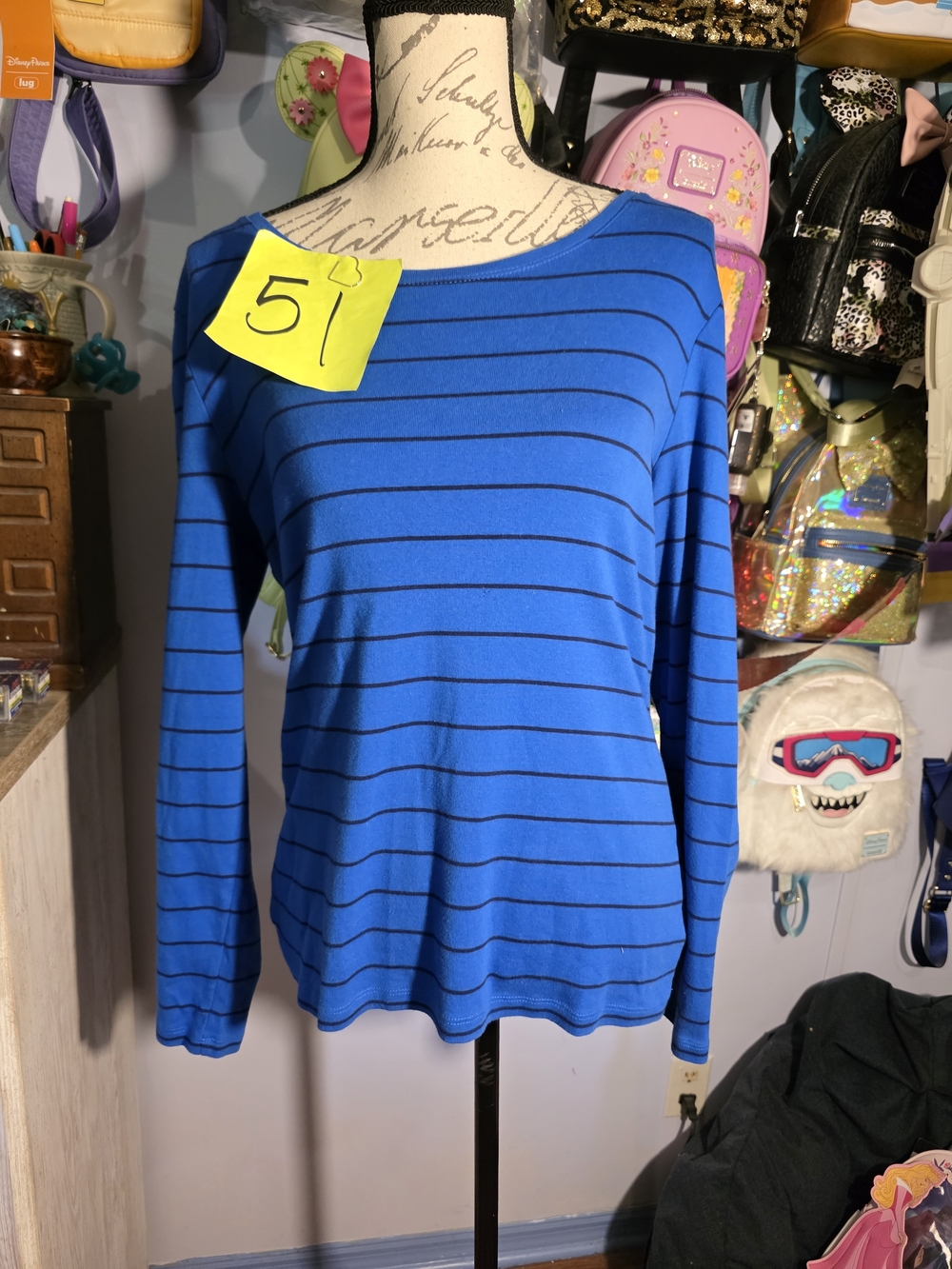 NWT New Directions Women's Top Shirt Size L Blue Long Sleeve 100% cotton